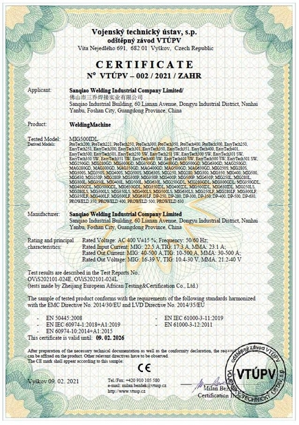 CHINA Foshan Sanqiao Welding Industry Co., Ltd. certificaten